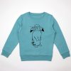 Teal kindersweater met zeefdrukprint van een konijn.